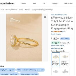 Effinny 925 Cushion Cut Moissanite Engagement Ring-Size 6.5